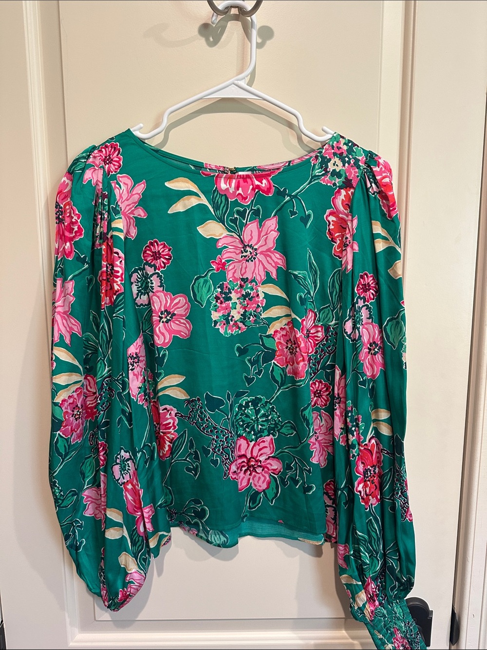Lilly Pulitzer Green Floral Long-Sleeve Top with Pink Blooms